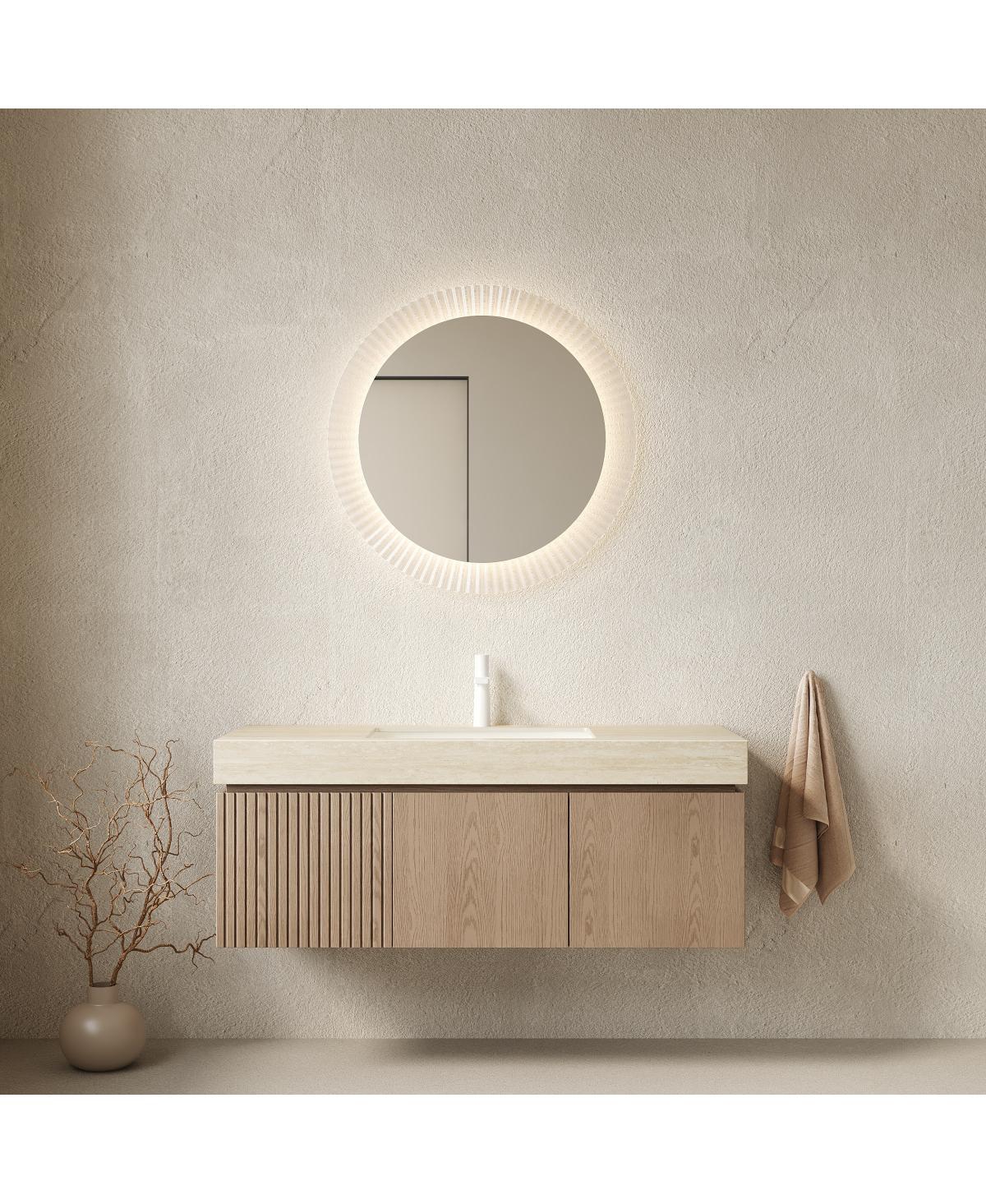 Sillysis Wall Mount Bathroom Vanity with Travertine Sintered Stone Top, Ceramic Undermount Sink, Soft Close Cabinet