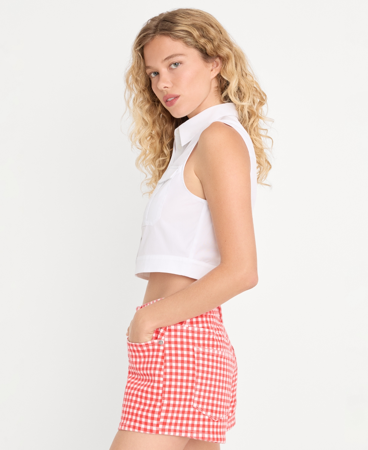 Good American Women's Cotton-Blend Sleeveless Button-Up Top, Created for Macy's