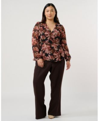 Plus Size Natalia Floral V-Neck Long Sleeve Peplum Top