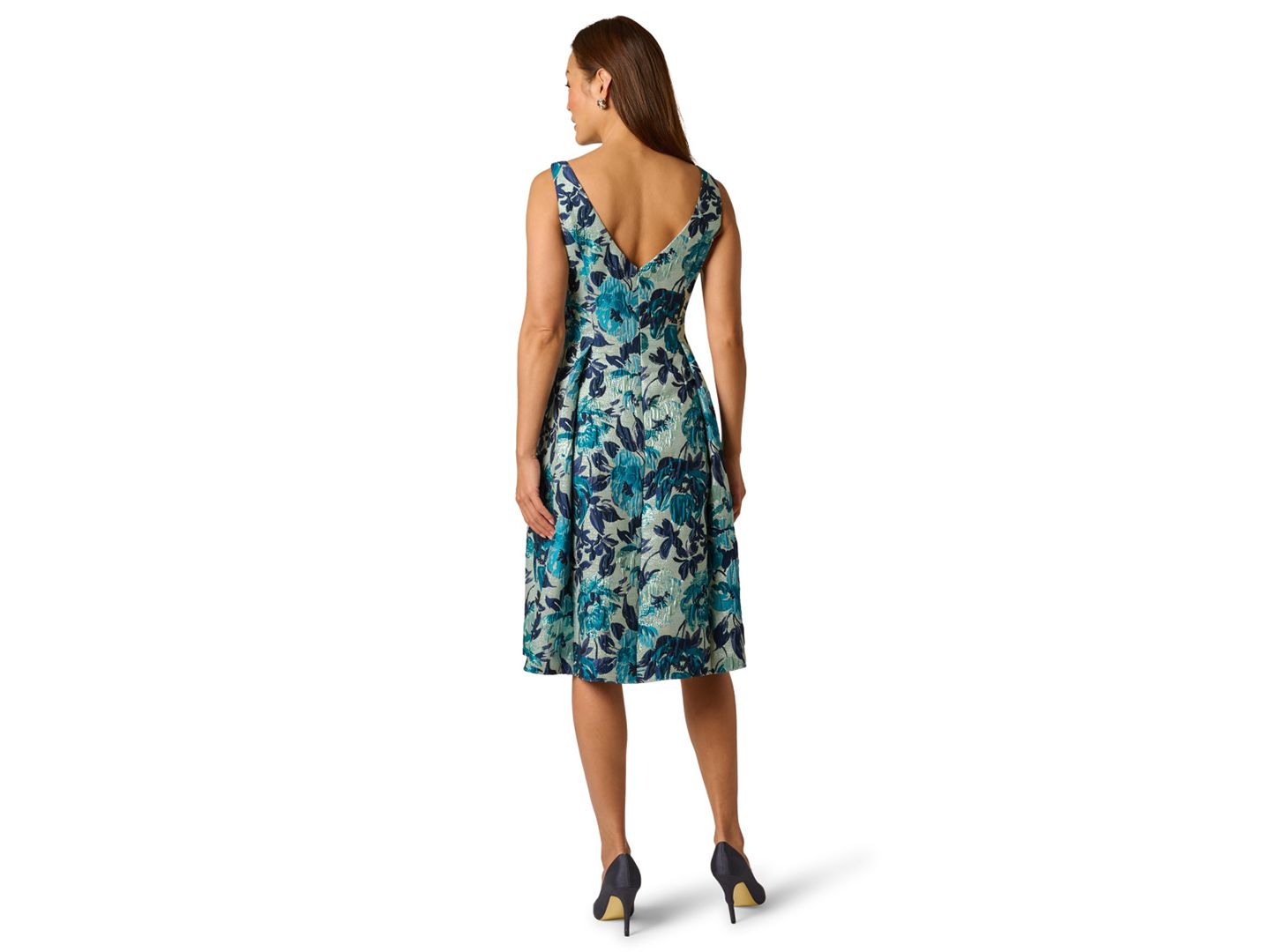 Женское платье Adrianna Papell Printed Metallic Boat Neck, цвет: Синий разноцветный — фото 3