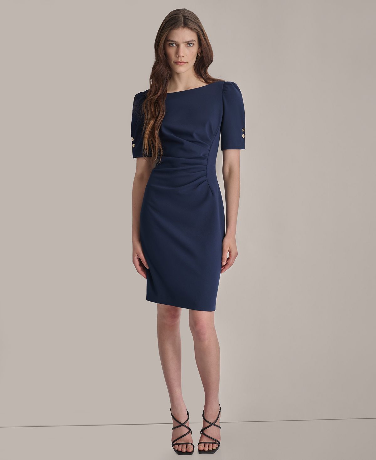 DKNY Petite Ruched Jewel Neck Sheath Dress view 2 — MAYCSS fashion products
