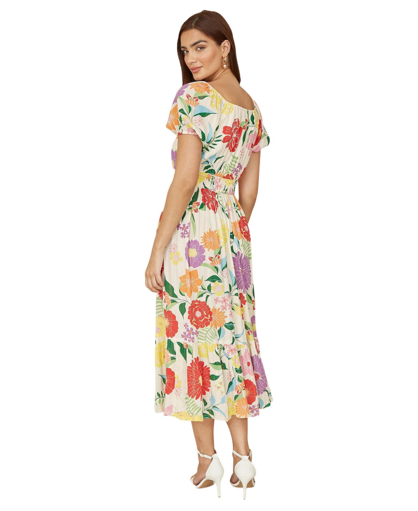 Женское платье Yumi Short Sleeve Square Neck Midi, цвет: Разноцветный — фото 3