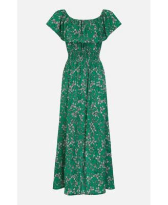 Women's Floral Bardot Ruffled Hem Midi Dress