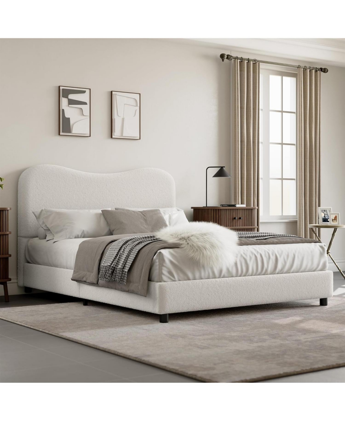 gaomon Boucle Bed Frame with Upholstered Headboard