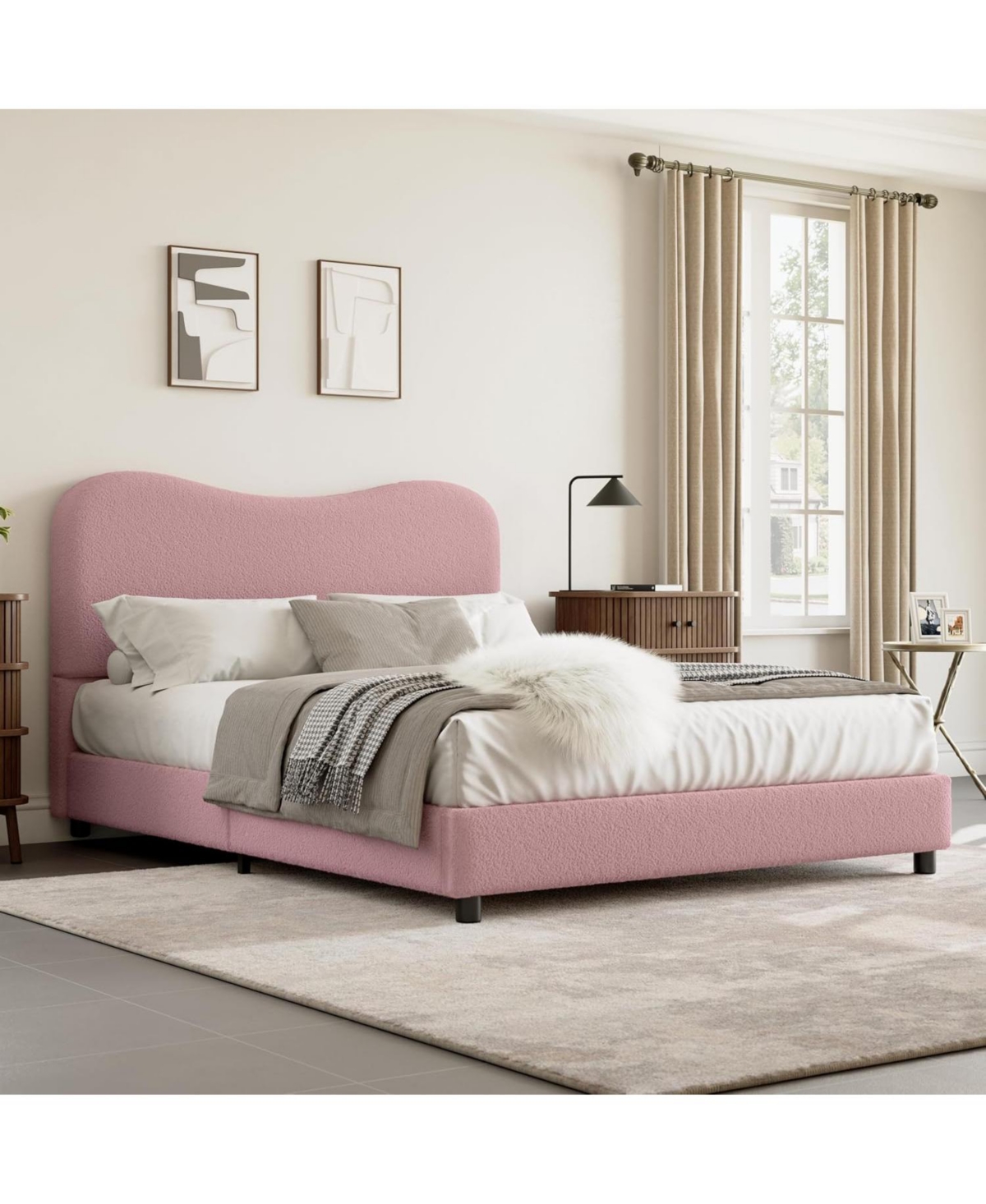 gaomon Boucle Bed Frame with Upholstered Headboard