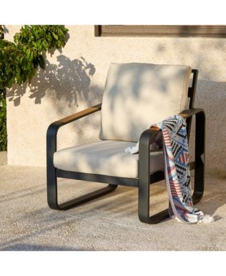 Outdoor Single Patio Sofa with Removable Cushions, Metal Frame Patio Sofa Chair with Thick Cushions for Patio, Balcony, Garden