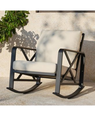 Outdoor Rocking Chair with Cushions, Patio Rocking Chair with Steel Frame and Olefin Fabric Seat