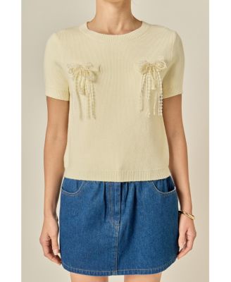 Women's Short Sleeve Knit Top with Bow Detail