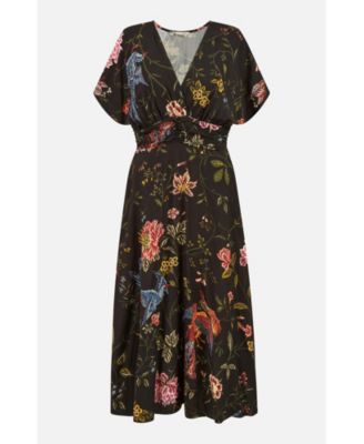 Women's Short Sleeve V-Neck Ruched Midi Dress