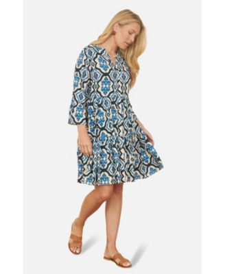 Women's Ikat Print 3/4 Sleeve Tunic Dress