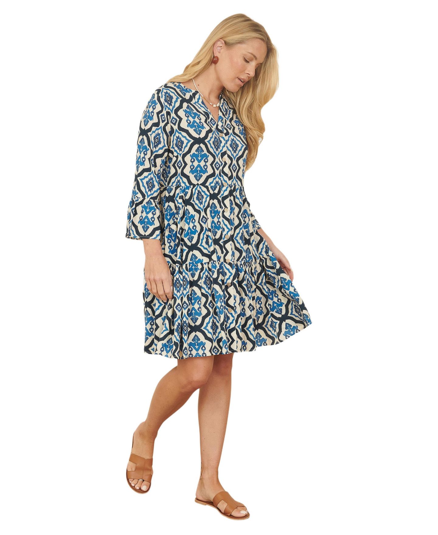 Женское платье Yumi Ikat Print 3/4 Sleeve Tunic, цвет: Синий — фото 2