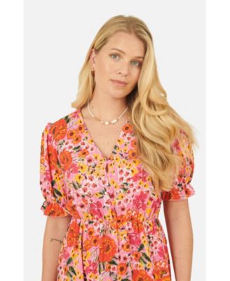 Women's Short Sleeve V-Neck Printed Midi Dress