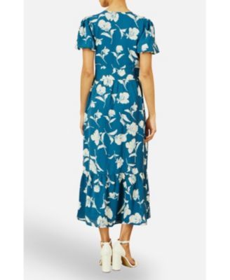 Women's Floral Button Down Floral Midi Dress