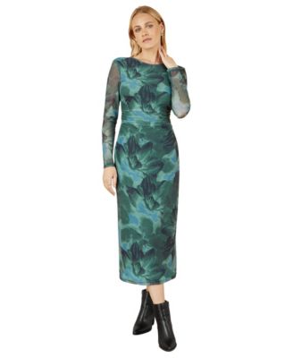 Women's Floral Mesh With Tie Back Bodycon Dress