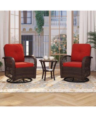 Indoor Swivel Glider Chair 3 Piece Set Wicker Rattan Living Room Furniture with Glass Top Side Table