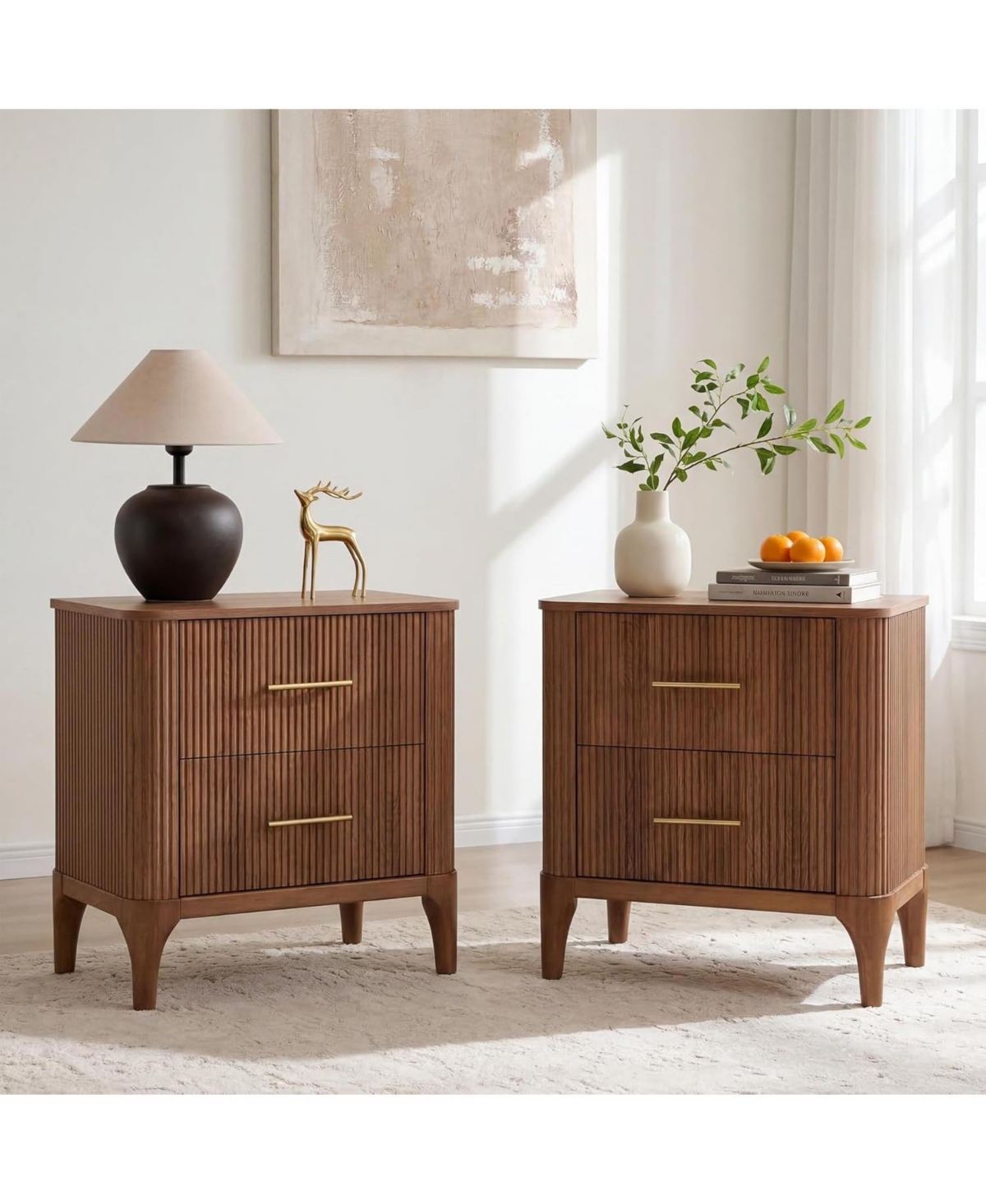 Tribesigns Wood Nightstand with 2-Drawers, Modern End Tables, Bedside Table, Walnut