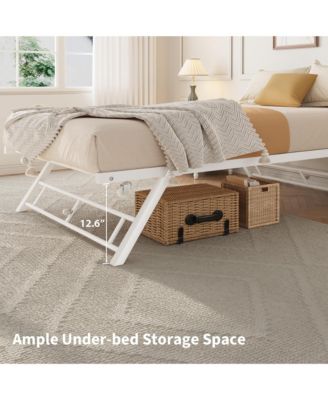Pop Up Trundle Bed Frame with Metal Slats, Locking Casters and Folding Legs