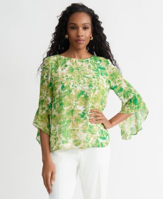 Women's Ruffle-Cuff 3/4-Sleeve Top