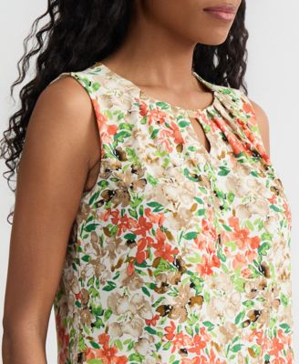 Women's Pleated Sleeveless Keyhole Top