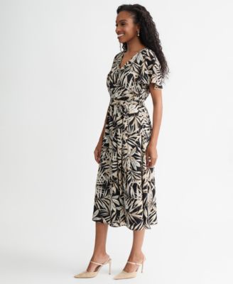 Women's V-Neck Flutter-Sleeve Midi Dress