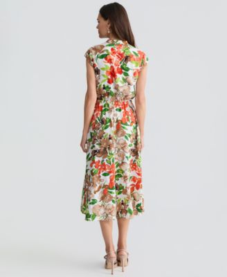 Women's Cap-Sleeve Drawstring Midi Dress