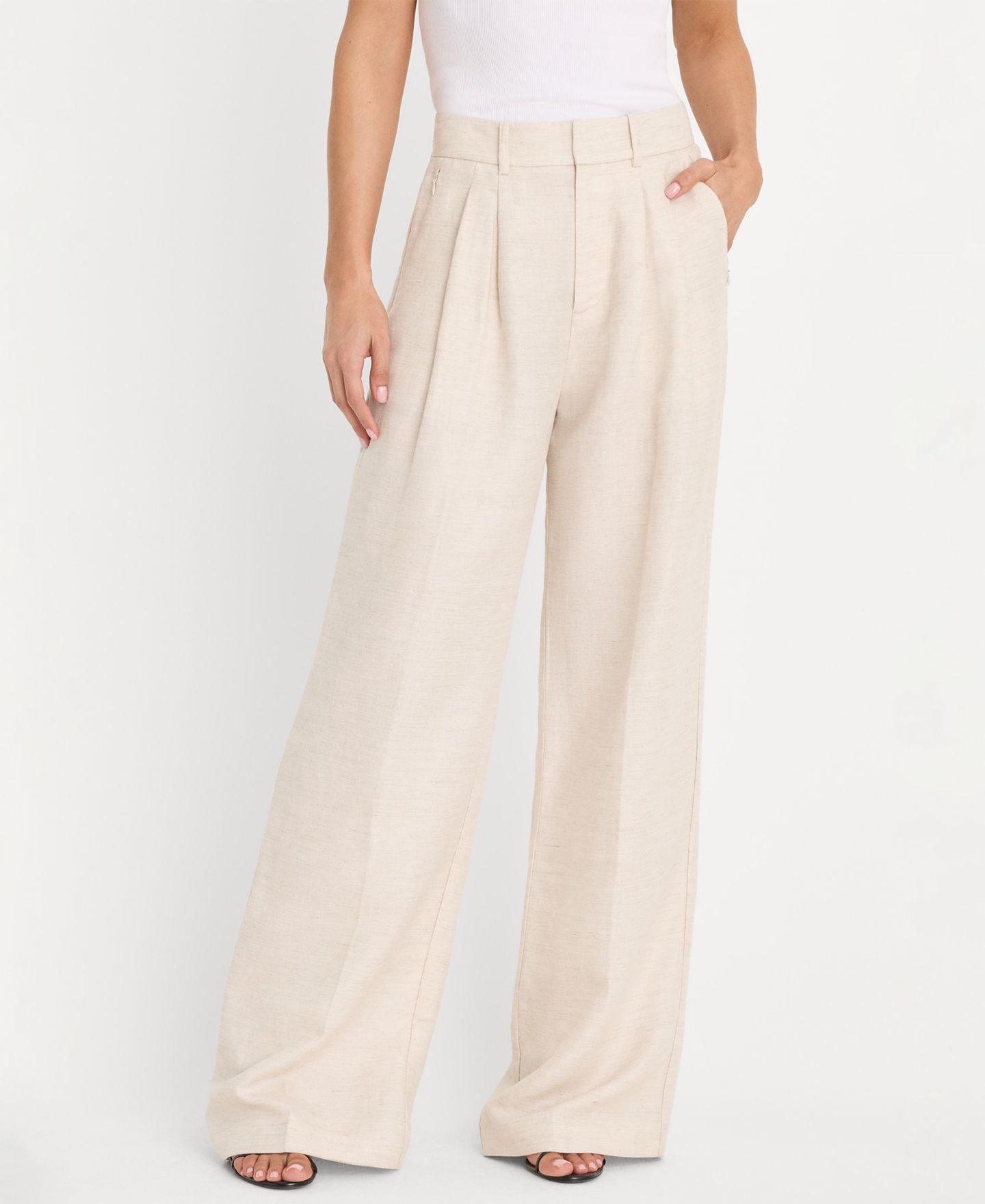 Женские брюки Good American Linen Mid-Rise Wide-Leg Trousers, цвет: Овсяный — фото 1