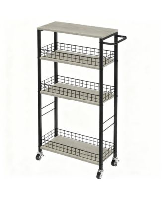 4-Tier Slim Storage Cart with Wood for Narrow Spaces - Multi-Purpose Use