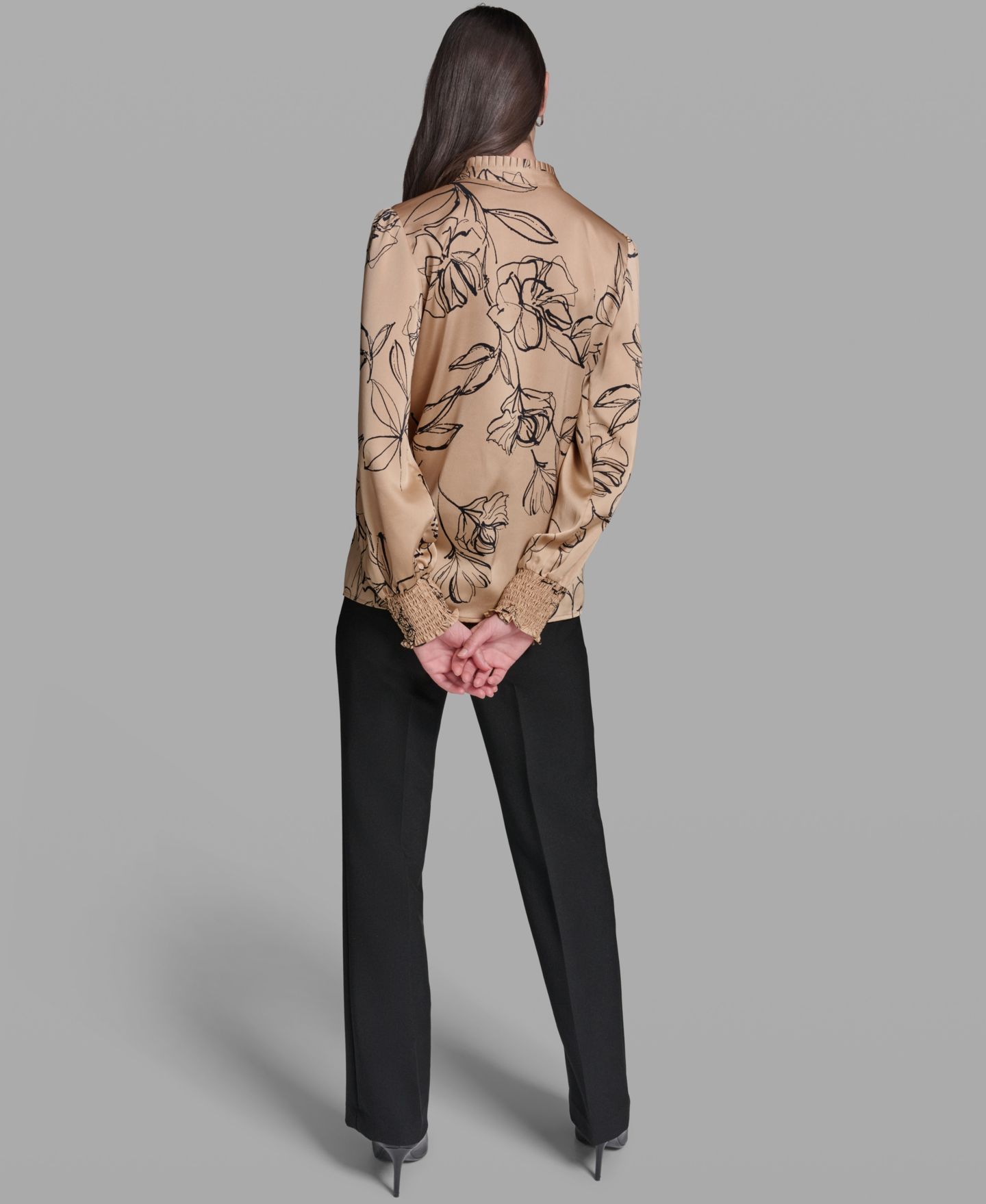 Женская блузка KARL LAGERFELD PARIS Floral Long-Sleeve Mock Neck Blouse, цвет: Полуночный тёмно-синий — фото 5