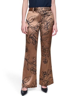 Women's Floral Satin Mid-Rise Full Length Pants