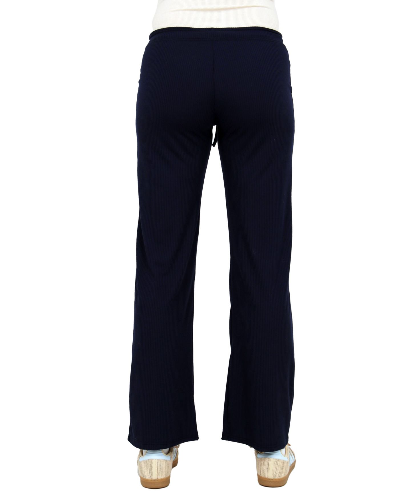 Женские брюки 24seven Comfort Apparel Ribbed Knit Wide-Leg Lounge Pants, цвет: Тёмно-синий — фото 3