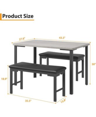 3-Piece Kitchen Dining Set for 4 with 2 Upholstered Benches, Space-Saving for Breakfast Nooks and Small Spaces