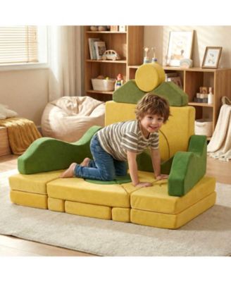 19-Piece Convertible Velvet Foam Play Couch for Toddlers