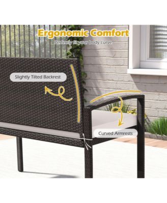 Wicker 2-Seat Bench with Soft Seat Cushion and Metal Frame
