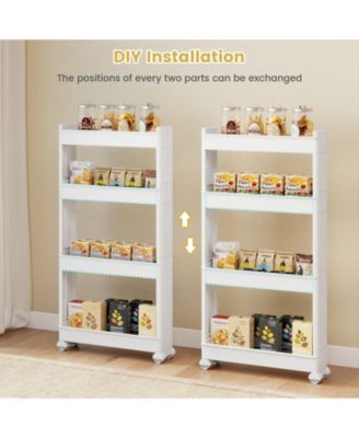 4-Tier Multifunctional Slim PP Storage Trolley with Ventilated Trays