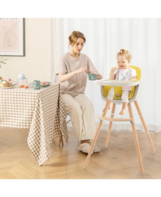 Baby 3-in-1 Convertible Wooden High Chair with Adjustable Tray and 5-Point Harness