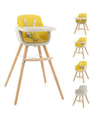 Baby 3-in-1 Convertible Wooden High Chair with Adjustable Tray and 5-Point Harness