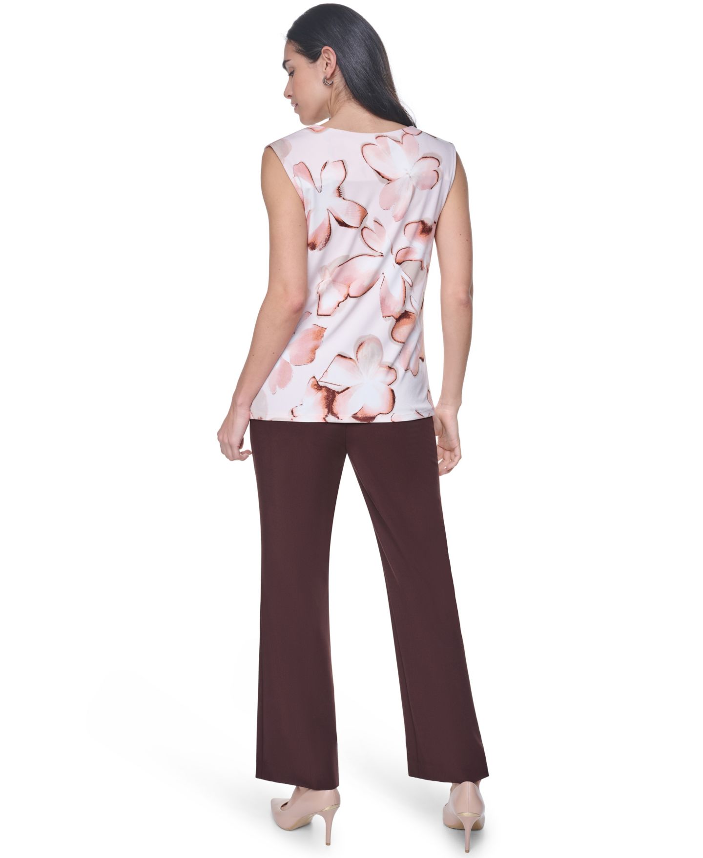 Женская блузка Calvin Klein Petite Printed Cowl Neck Sleeveless Blouse, цвет: Пудровый разноцветный — фото 5