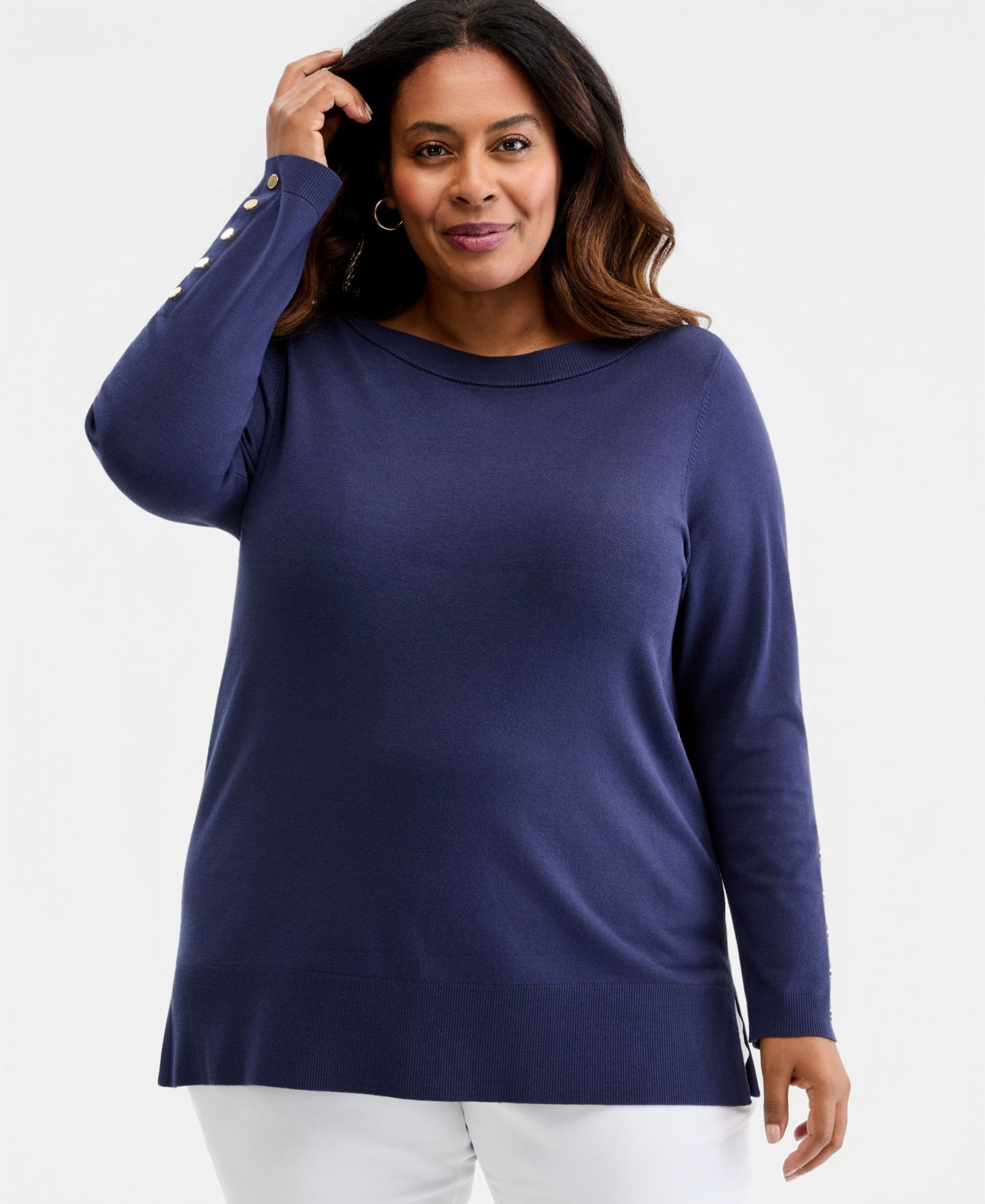 Женский свитер JM Collection Boat Neck Long-Sleeve, цвет: Чёрный — фото 2