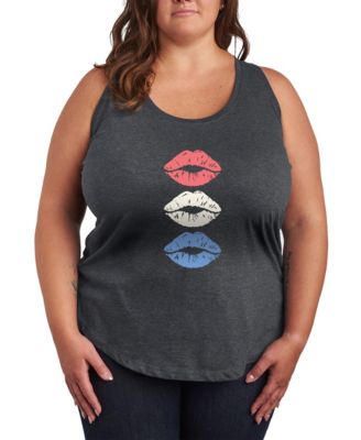 Plus Size Instant Message Red White Blue Lips Racerback Graphic Tank Top