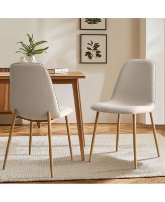 19.5" Seat Height Linen Dining Side Chairs Set of 2, Wood-Look Legs