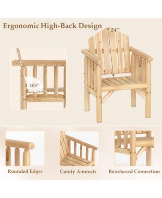 Solid Wood Outdoor Patio Armchair with High 105 Degree Reclined Back and Curved Armrests