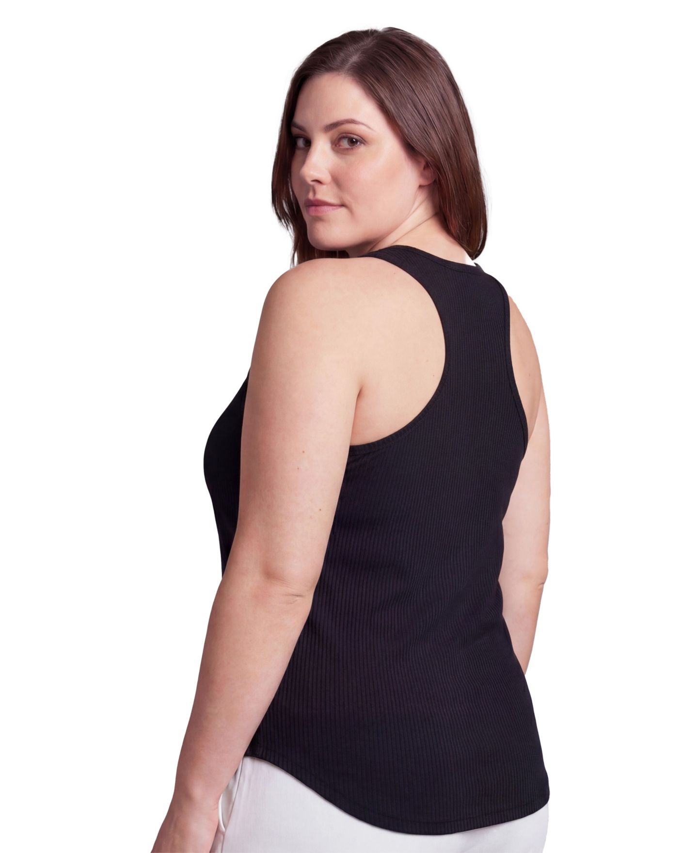 Женский топ 24seven Comfort Apparel Plus Size Curvy Ribbed Knit Long Flared, цвет: Чёрный — фото 4