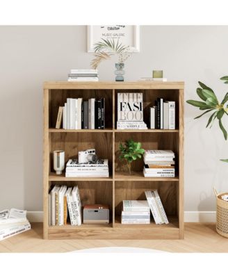 53" Tall 6-Cube Storage Organizer Bookcase, Sturdy Wooden Shelf with Anti-Tip Design