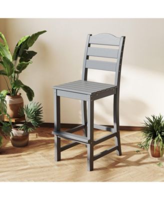 Set of 2 HDPE Bar Stool Tall Chair Backrest Footrest All Weather Patio