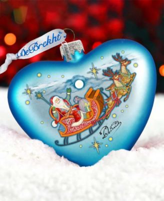 Santa on His Way Hart Glass Ornament