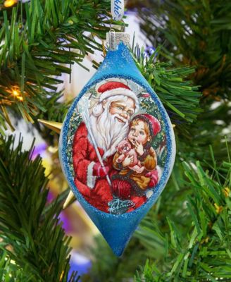 Teddy Bear Santa Drop Glass Ornament