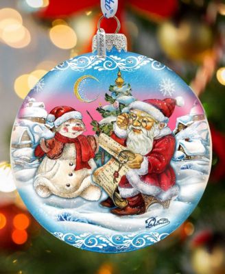 Limited Edition Oversized  Retro Santa List Ball Glass Ornament