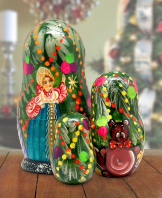 Christmas Tree and Snowmaiden 3-Piece Russian Matryoshka Nested Dolls Set