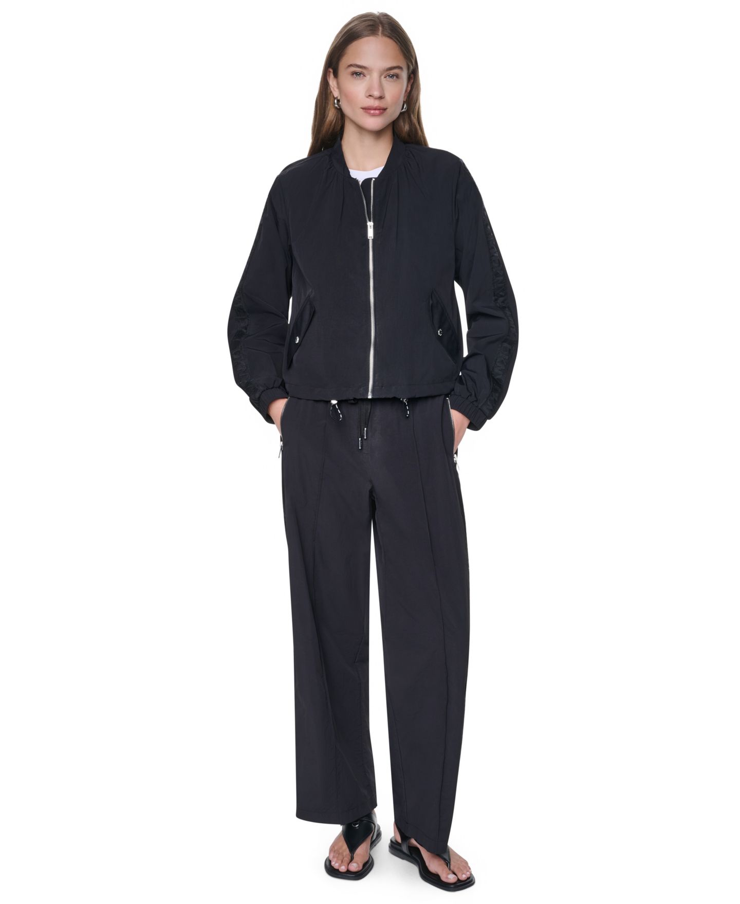 Женская куртка DKNY Logo Trim Rumpled Bomber Tech, цвет: Чёрный — фото 5