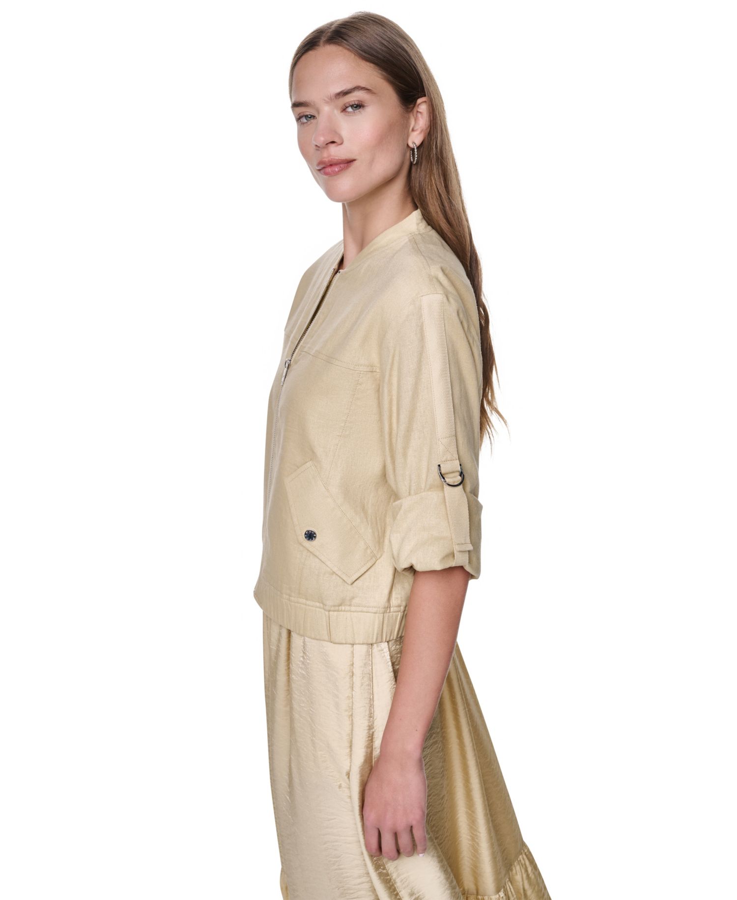 Women's Roll Tab Linen Bomber Jacket